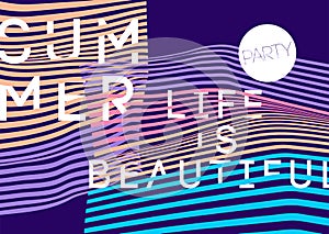 Summer Party `Life is beautiful` typographic poster design. Vector illustration.